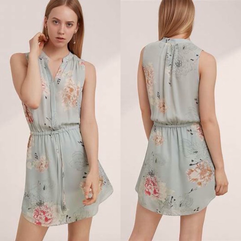 Babaton Aritzia Benedict Blue Silk Floral Dress XS